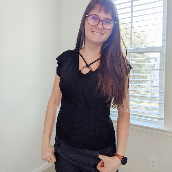 IZ Byer Black silk shirt with a wooden detail S - Picture 2 of 3